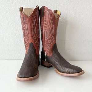 NEW Rod Patrick Mens Cowboy Boots 12.5C Brown Shark Leather Western Square Toe